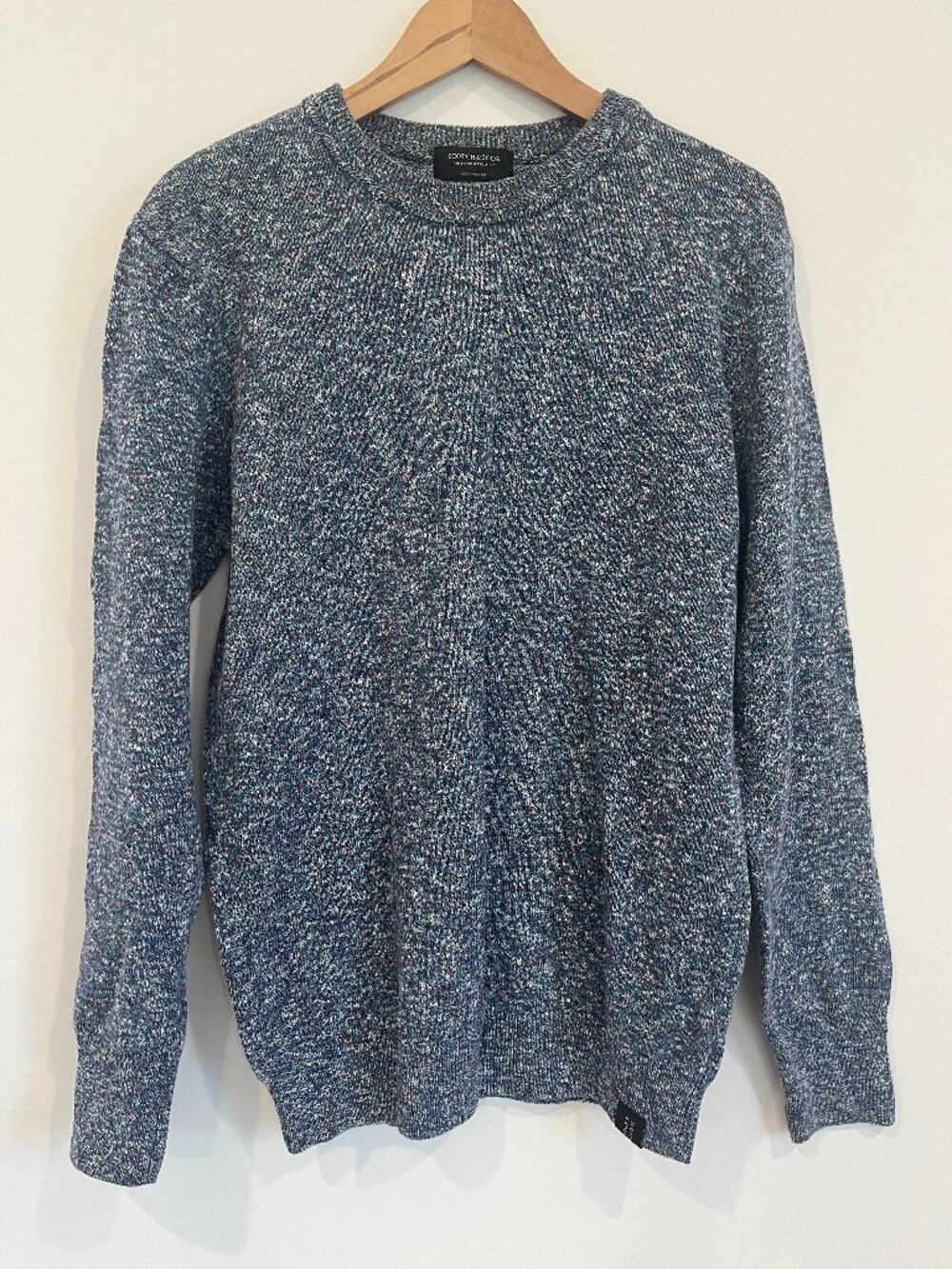 Scotch & Soda Blue Knit sweater classic Melange Crewneck Pullover cotton L